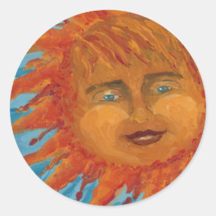 Positive, lächelnde Orangensonne aus Acrylmalerei Runder Aufkleber