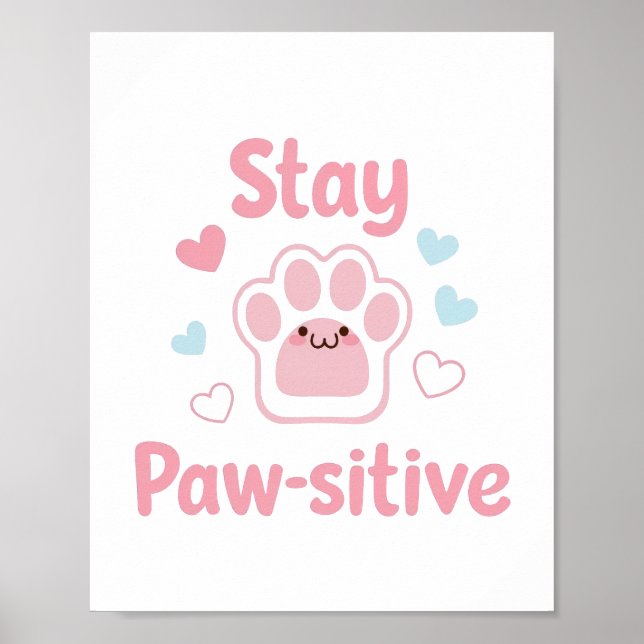 Positive Paw Print with Hearts Poster (Vorne)