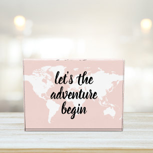 Positive Pink Lass uns die Abenteuer beginnen Welt Fotoblock