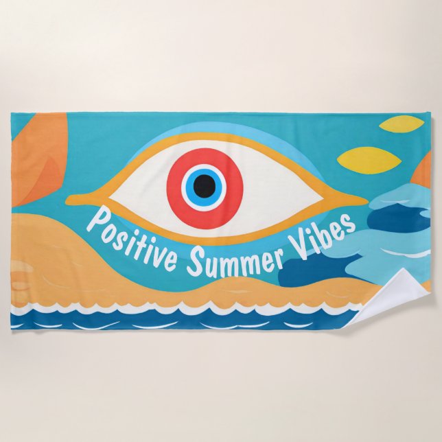 Positive Sommer Vibes Evil Eye Modern Beach Handtu Strandtuch (Vorderseite)