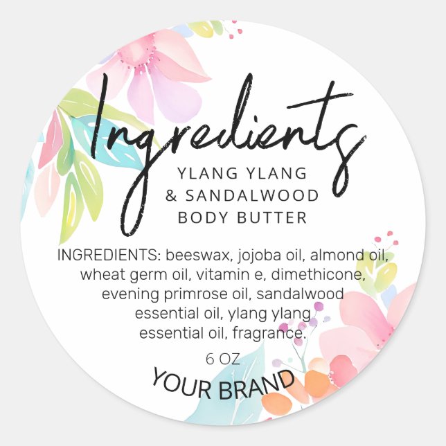 Positive Vibes Body Butter Inhaltsstoff JAR Labels Runder Aufkleber (Vorderseite)