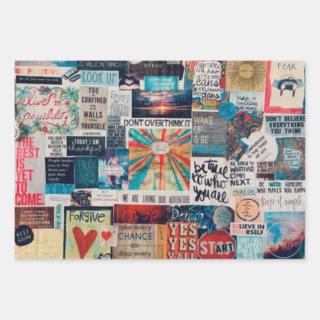 Positive Vibes Collage Wrapping Paper Geschenkpapier Set (Vorderseite)