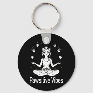 Positive Vibes Lustiger Katzen-Meditations-Yoga Schlüsselanhänger