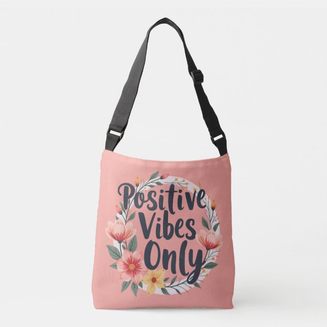 Positive Vibes nur Blumenmuster-Design Tragetaschen Mit Langen Trägern (Vorderseite)