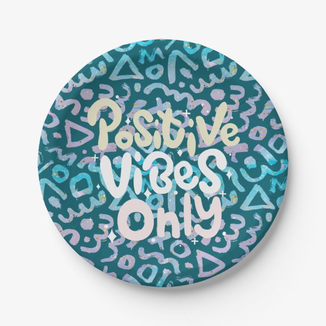 Positive Vibes nur grün geometrisch Pappteller (Vorderseite)