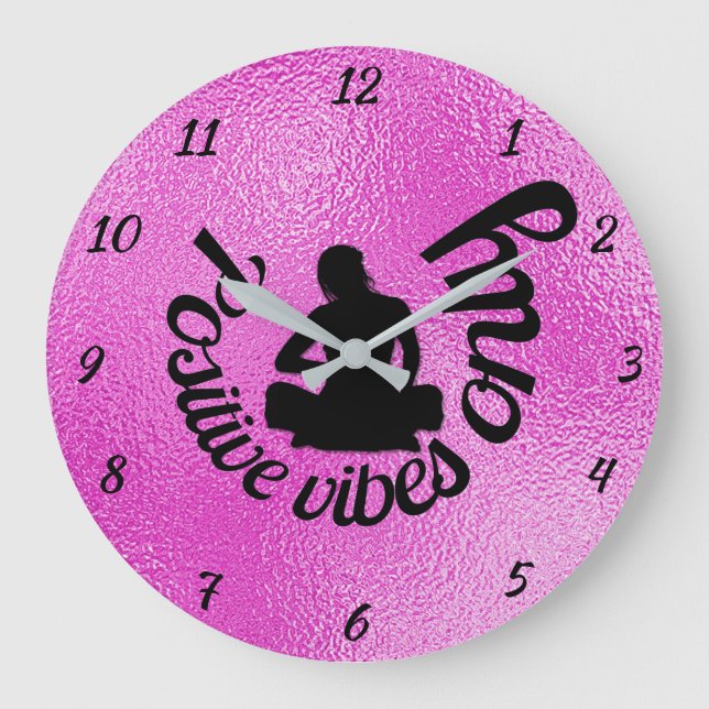 Positive Vibes Only Zen Yoga Meditation Purple Große Wanduhr (Vorderseite)
