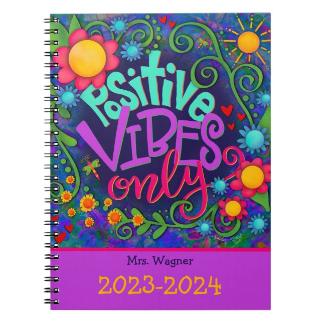 Positive Vibes Personalisiert Teacher Fun Blume Notizblock (Vorderseite)