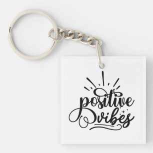 Positive Vibes Typografie Motivierend Zitat Kunst Schlüsselanhänger