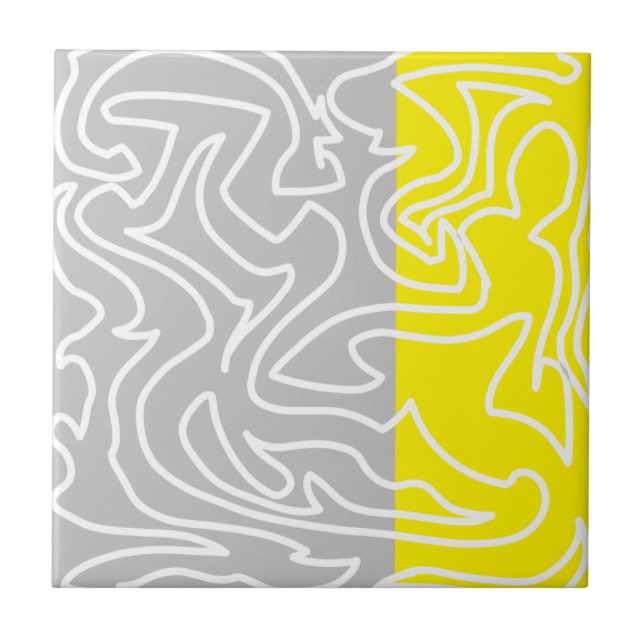 Positive Vibes Yellow Gray Abstrakt Fliese (Vorderseite)