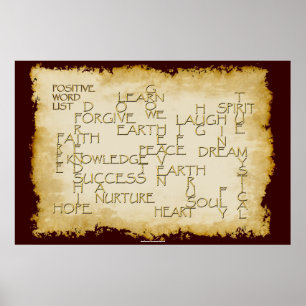 POSITIVE WORTE 3D Goldener Text auf Pergament-Plak Poster
