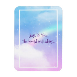 Positive Worte mit pastellfarbenen Wolken und eine Magnet