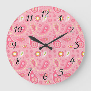 Positively Pink Paisley Große Wanduhr