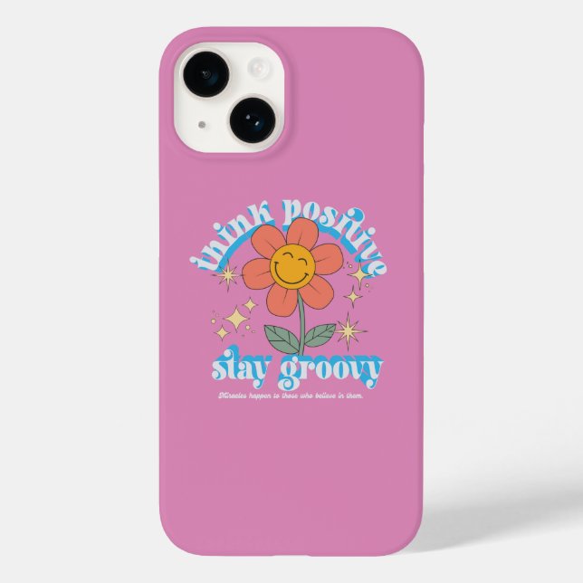 Positiver Bleibe Groovy Slogan Case-Mate iPhone 14 Hülle (Rückseite)