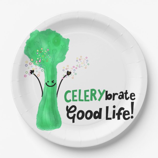 Positiver Celery Pun - Celerybrate Good Life Pappteller (Vorderseite)