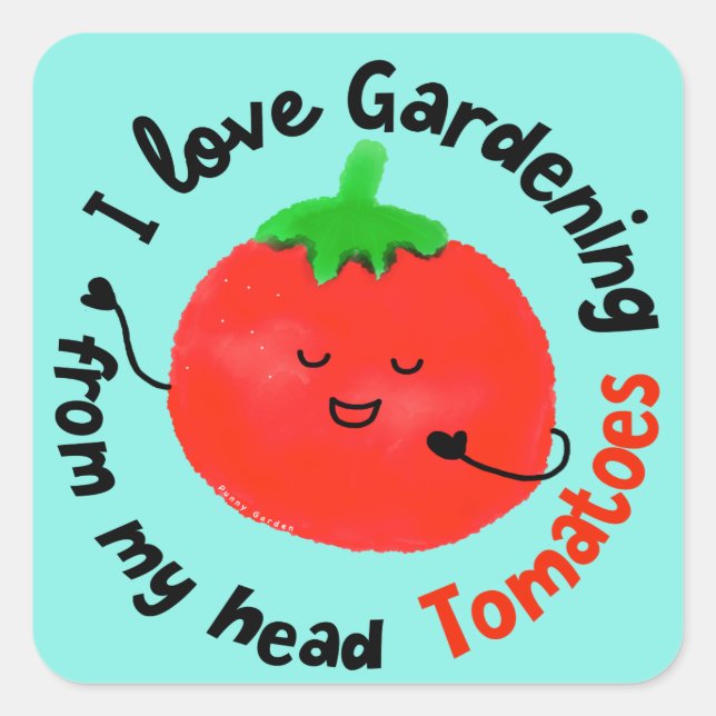 Positiver Tomatenpun - von meinem Kopf Tomaten Quadratischer Aufkleber (Vorderseite)
