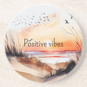 Positiver Vibes Beach Sonnenuntergang mit Vögeln Getränkeuntersetzer