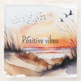 Positiver Vibes Beach Sonnenuntergang mit Vögeln Glasuntersetzer