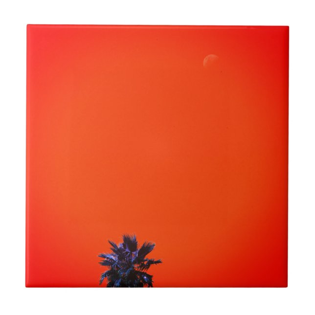 Positiver Vibes Tropical Palm Tree Moon Minimalism Fliese (Vorderseite)