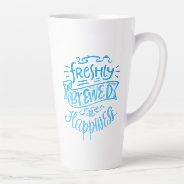Positives Kaffee Zitat Blue Calligraphy Tall White Milchtasse (Rechts)