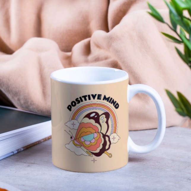 Positives Mind Zitat Boho Butterfly Rainbow Retro Kaffeetasse (Von Creator hochgeladen)