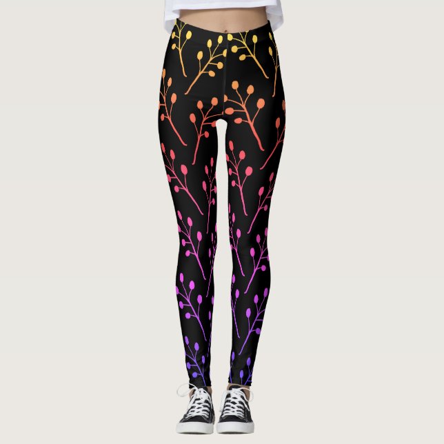 Positives und helles Foliage Boho Muster Leggings (Vorderseite)