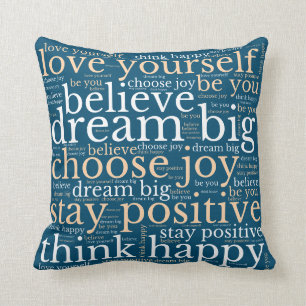 Positives WordArt Muster Weißes Cream Türkis Kissen