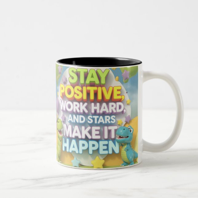 positives Zitat - Dinosaurier-Thema Zweifarbige Tasse (Rechts)