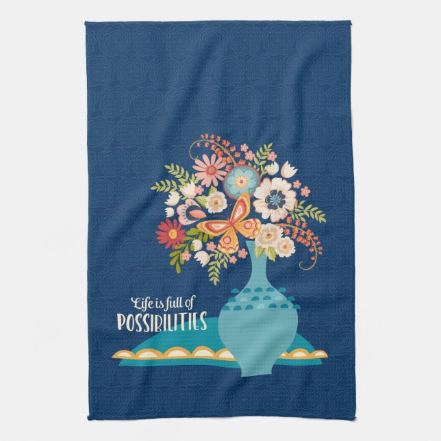 Positives Zitat Hübsch blauer Blumenvase Geschirrtuch (Vertikal)