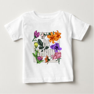 Positives Zitat Sei glücklich und Garten-Blume Baby T-shirt