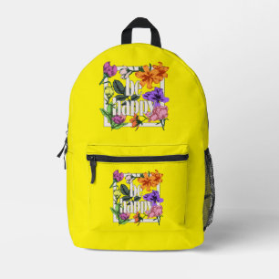 Positives Zitat Sei glücklich und Garten-Blume Bedruckter Rucksack