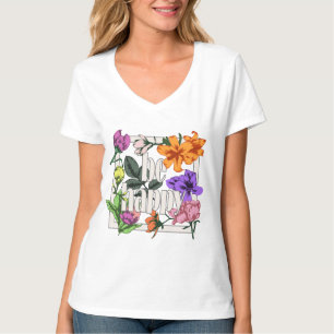 Positives Zitat Sei glücklich und Garten-Blume T-Shirt