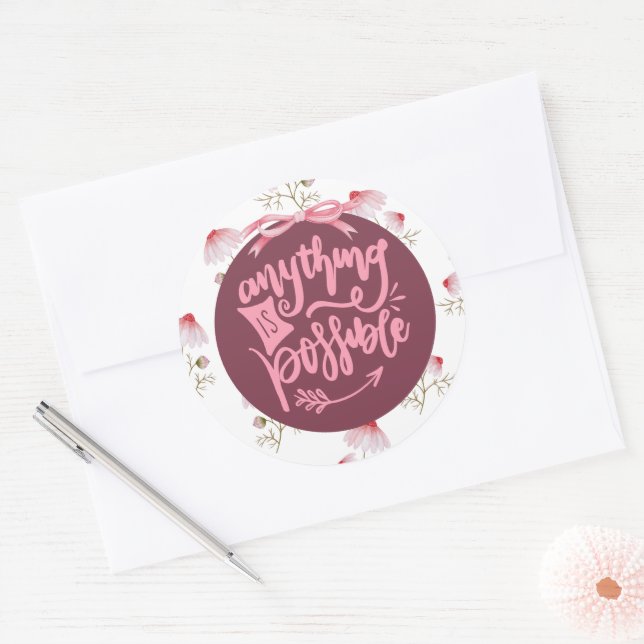 Positivität Alles Mögliche Mauve Floral Runder Aufkleber (Umschlag)