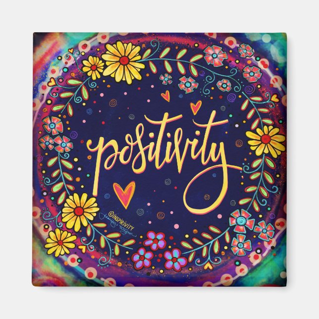 Positivität Spaß Blumen Trendy ONE WORD Inspirivit Magnet (Vorne)