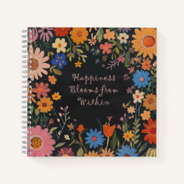Positivity Journal mit Folk-Blume auf Black Notizbuch