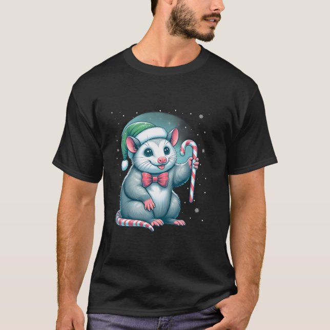 Possum Christmas Candy Opposum Lover Rodent Owner T-Shirt (Vorderseite)