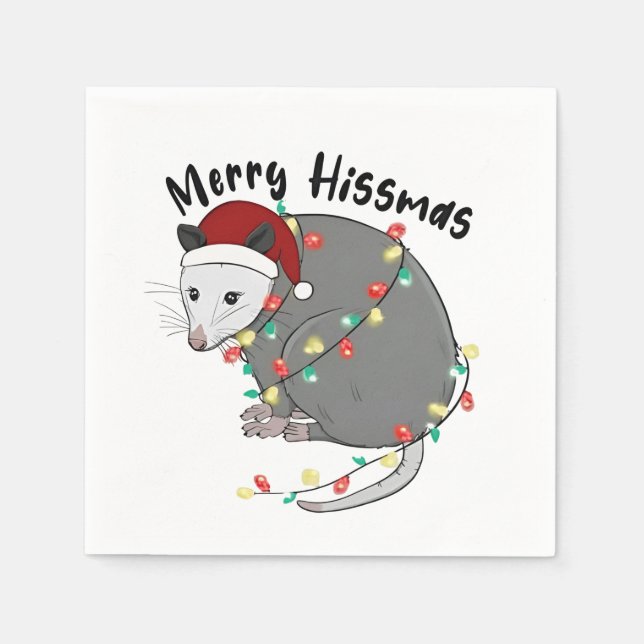 Possum essen Trash Weihnachtsleuchten Merry Hissma Serviette (Vorderseite)