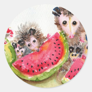 Possum Family Picnic Runder Aufkleber
