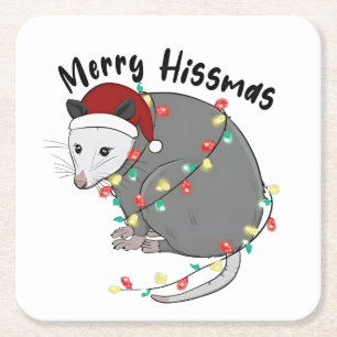 Possum frisst Müll Weihnachtslichter Frohe Hissmas Rechteckiger Pappuntersetzer