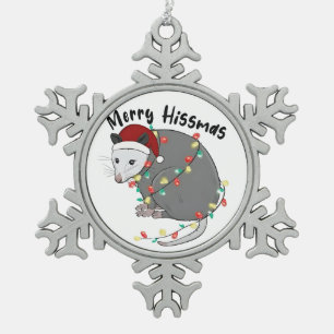 Possum frisst Müll Weihnachtslichter Frohe Hissmas Schneeflocken Zinn-Ornament