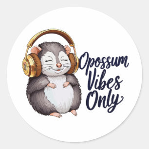 Possum mit Kopfhörern - Nur Opossum-Vibes Runder Aufkleber