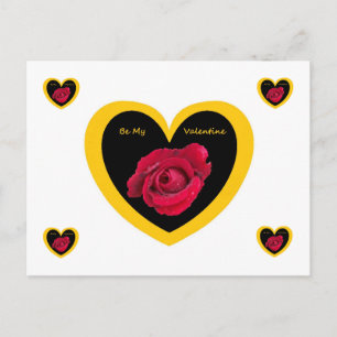Post Card Rose auf Herz-Schwarz-Gelb, Be My Val Postkarte