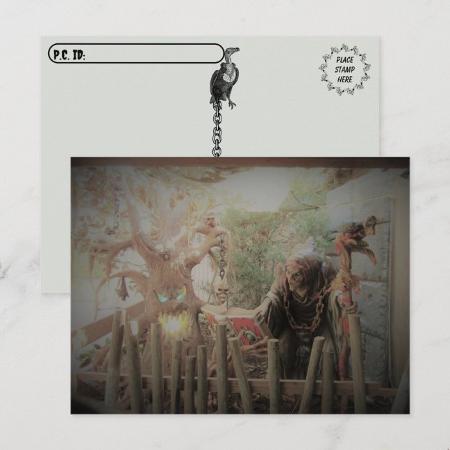 Post-croisement - Carte postale Halloween sorcière (Devant / Derrière)