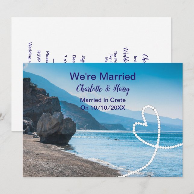 Post Hochzeit Empfang Party Verheiratet in Kreta Einladung (Vorne/Hinten)