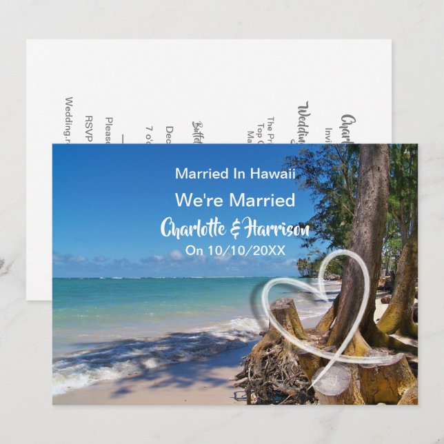 Post-Hochzeitungs-Party Verheiratet in Hawaii Einladung (Vorne/Hinten)