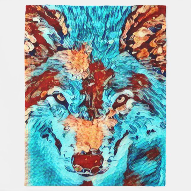 Post-Impressionismus Wild Wolf Spirituelle Kunst Fleecedecke (Vorderseite)