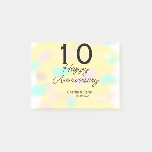 Post-it® 10 wedding anniversary yellow pastel name retro bo (Devant)
