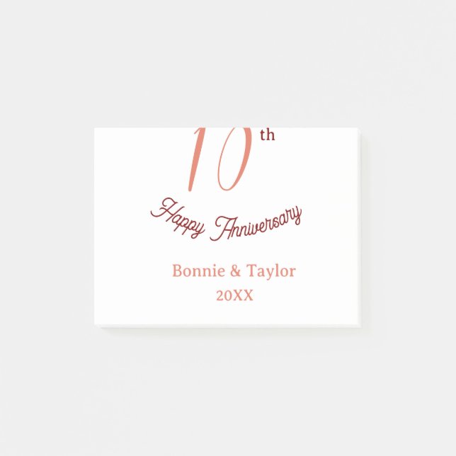 Post-it® 10th wedding anniversary peach pastel name retro b (Devant)