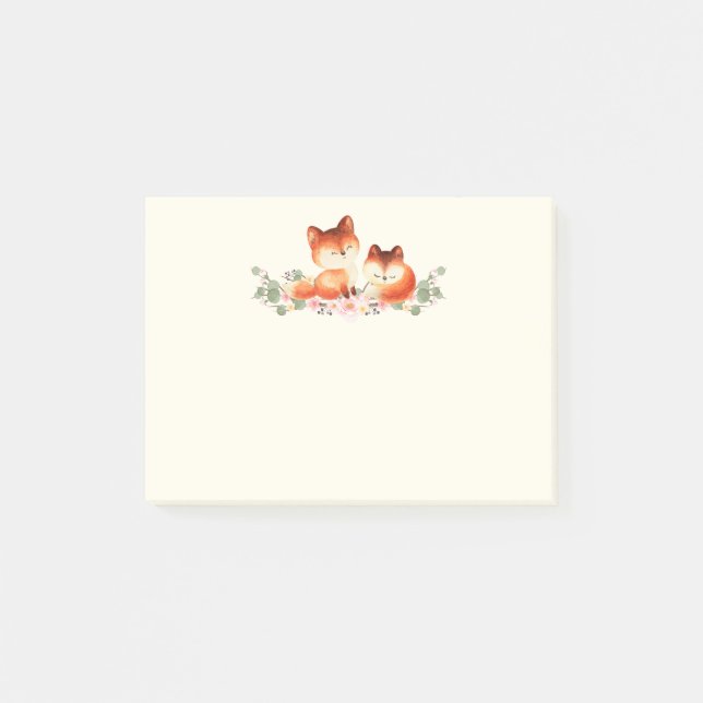 Post-it® 2 mignons Petits Renards Rouges Aquarelle Design (Devant)