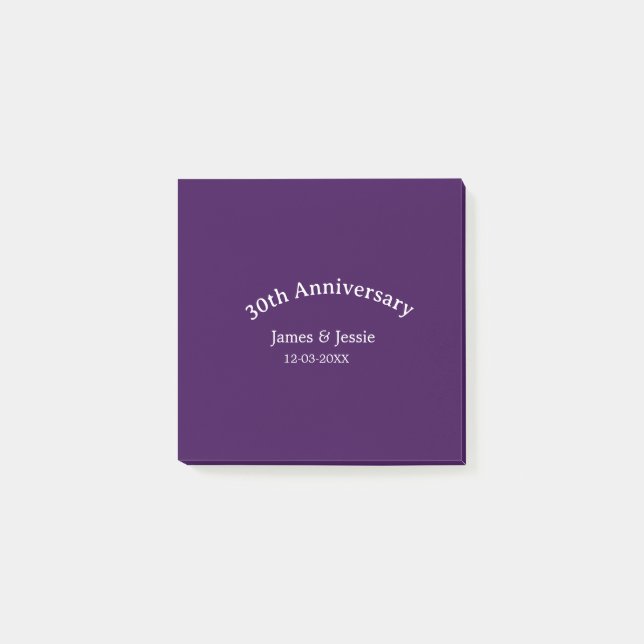Post-it® 30th wedding anniversary name date purple simple  (Devant)