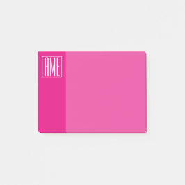 Post-it® 3 Initiales Monogramme | Blanc sur rose chaud